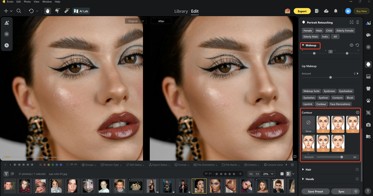 makeup nose contour highlight shadow portrait Contouring du nez en retouche portrait : ombres et lumières pour affiner le nez