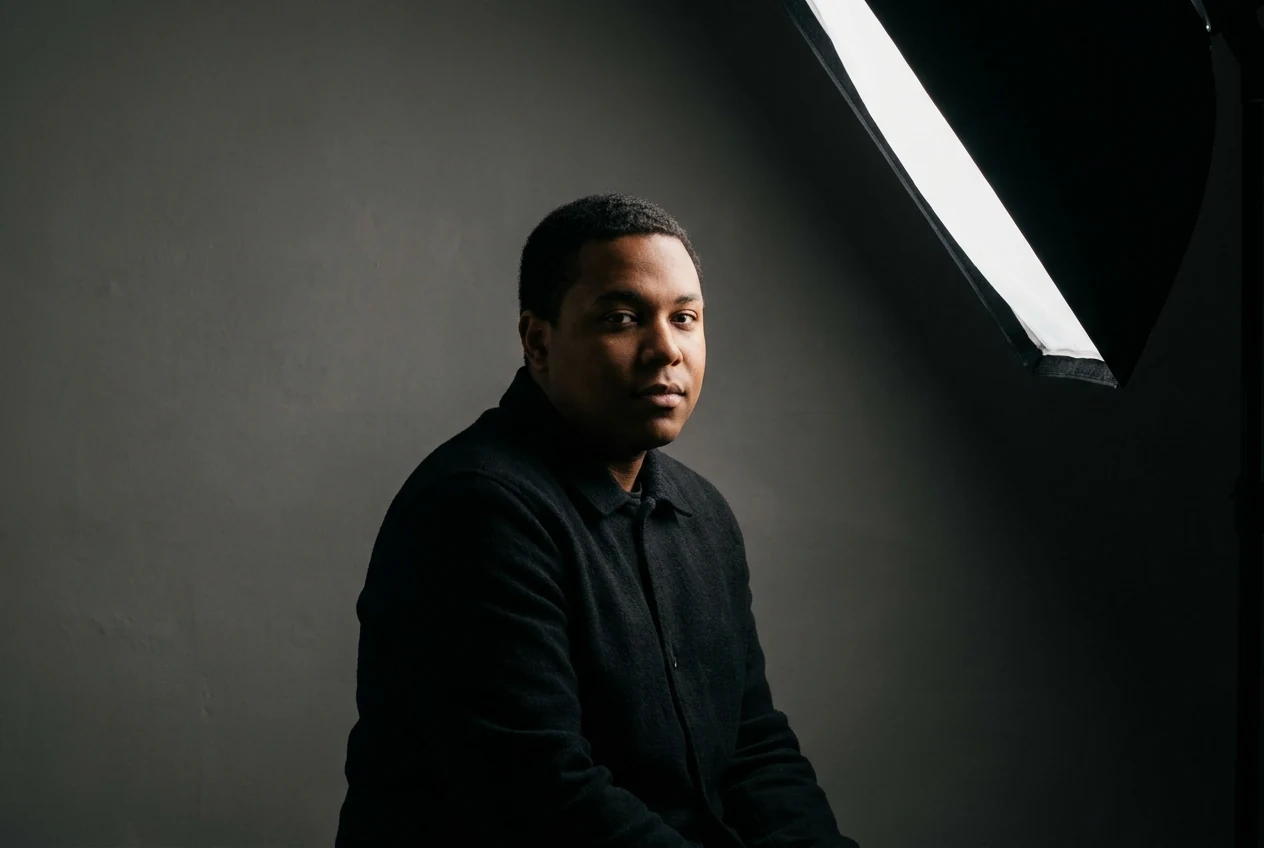 Professional studio or branding portrait setup with one clear key light doing most of the work before any extra fill or rim light is added