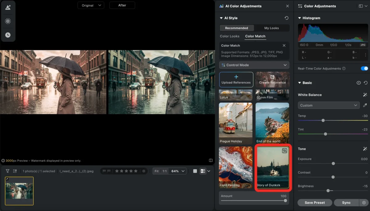 Exemplo de outro look de cor disponível no Evoto para explorar atmosferas diferentes