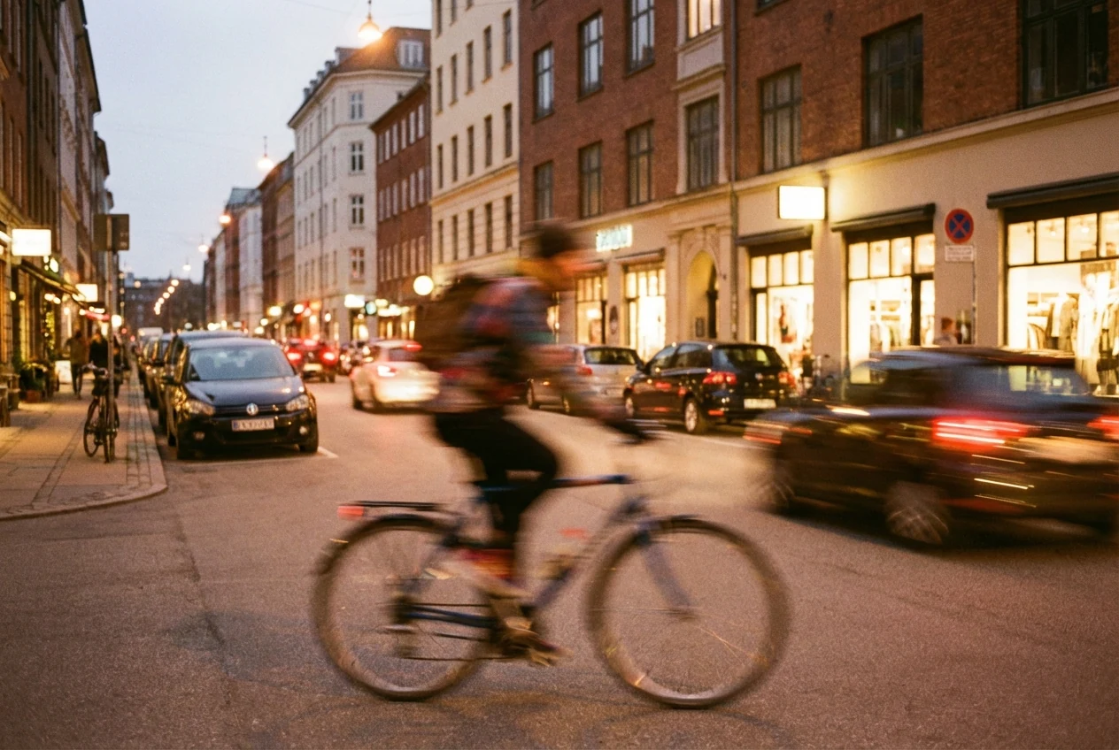 Moving subject in evening light with readable motion blur to illustrate how shutter speed affects motion and exposure