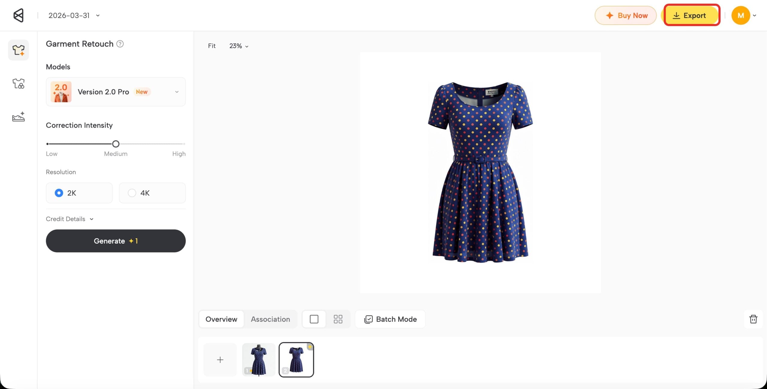 Exportar imagens finais com manequim fantasma para o e-commerce no Evoto