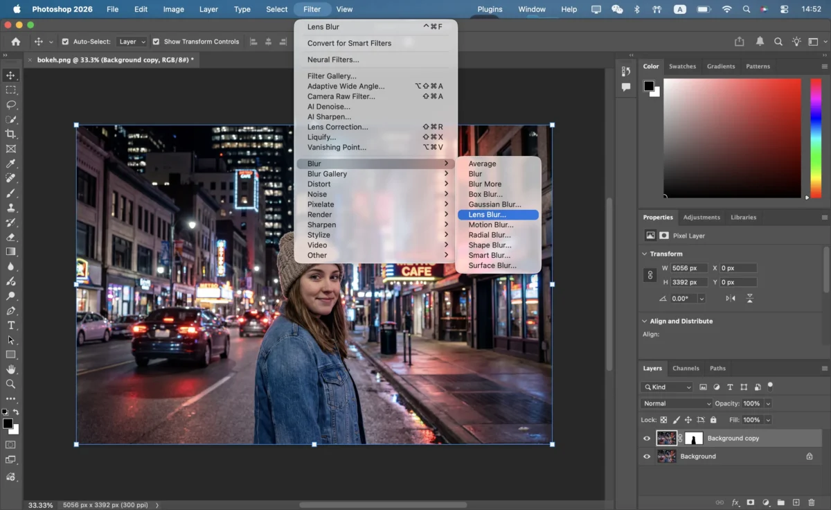 Apply Lens Blur or Gaussian Blur to the background