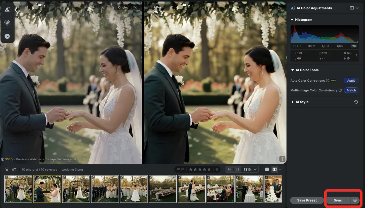 batch edit wedding photo