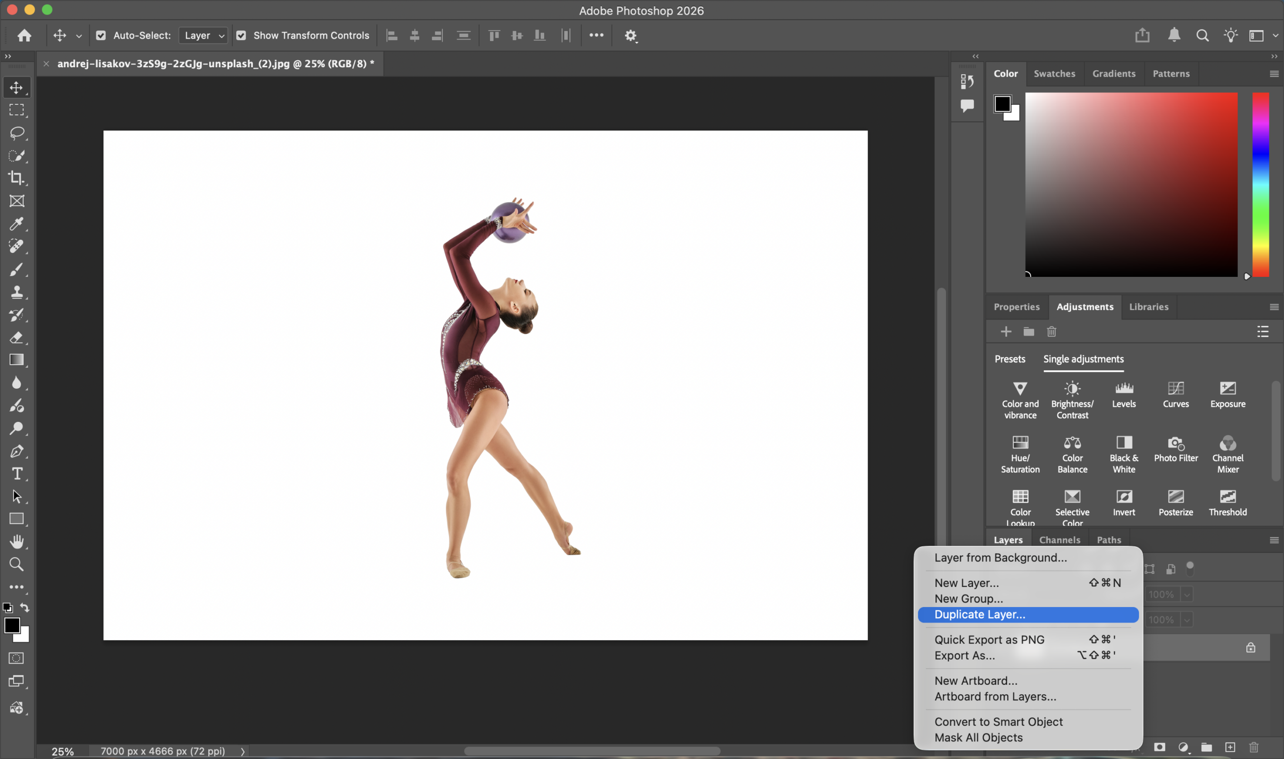 Motivebene in Photoshop duplizieren, um die Bodenreflexion vorzubereiten