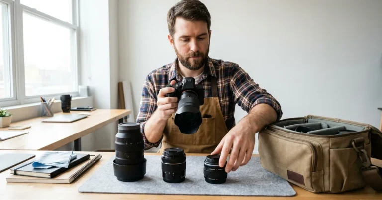 Fotógrafo comparando lentes zoom estándar para distintos sistemas y necesidades de uso diario