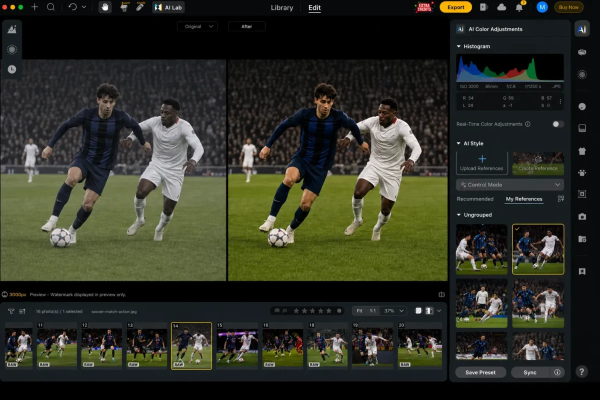 evoto color match in soccer photography
