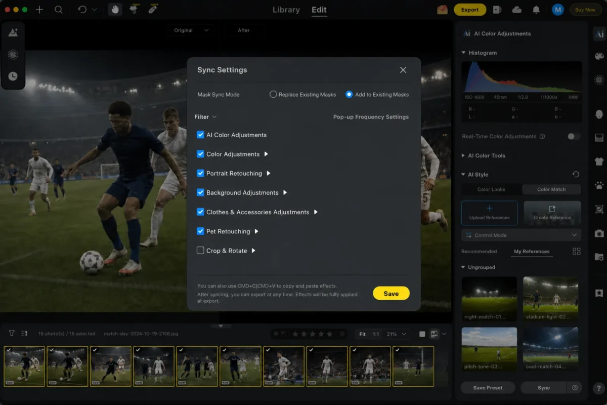 evoto football photography batch edit