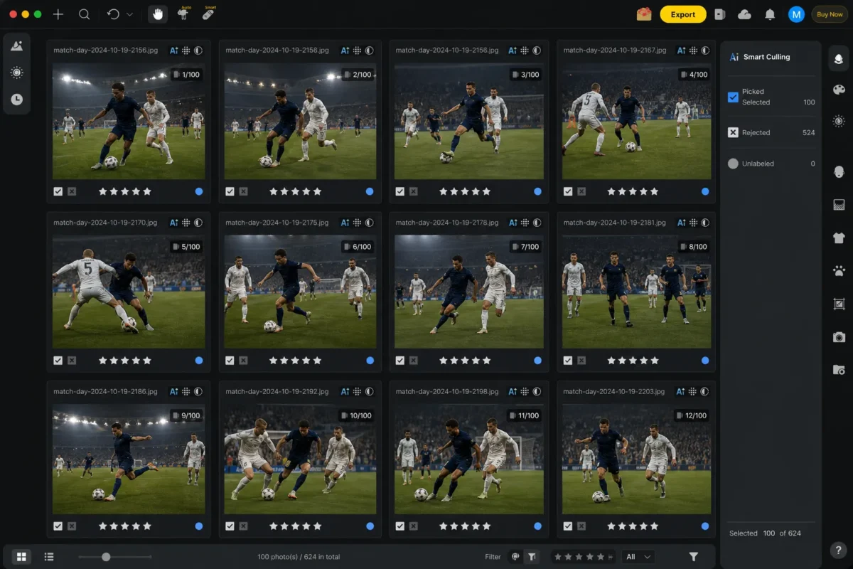 evoto football photography smart culling