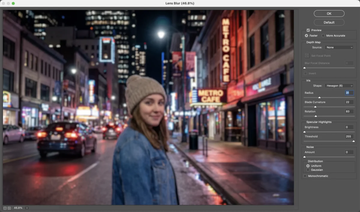 Fine-tune the blur with the mask and blur amount