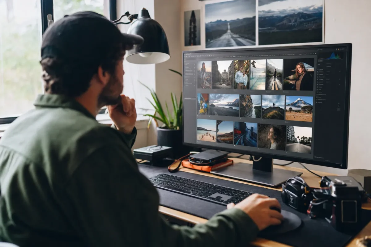 focal point editing workflow Photographer reviewing images and selecting frames with the clearest focal points