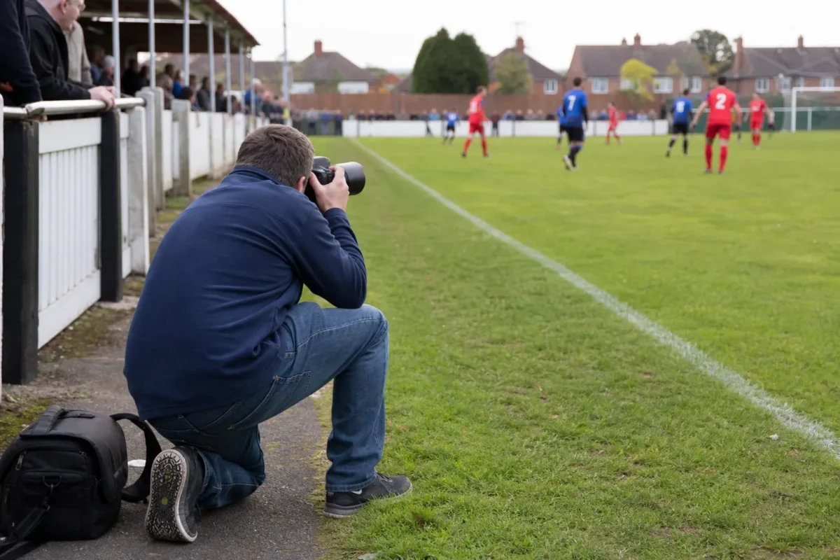 Photographer practicing at a local amateur soccer match