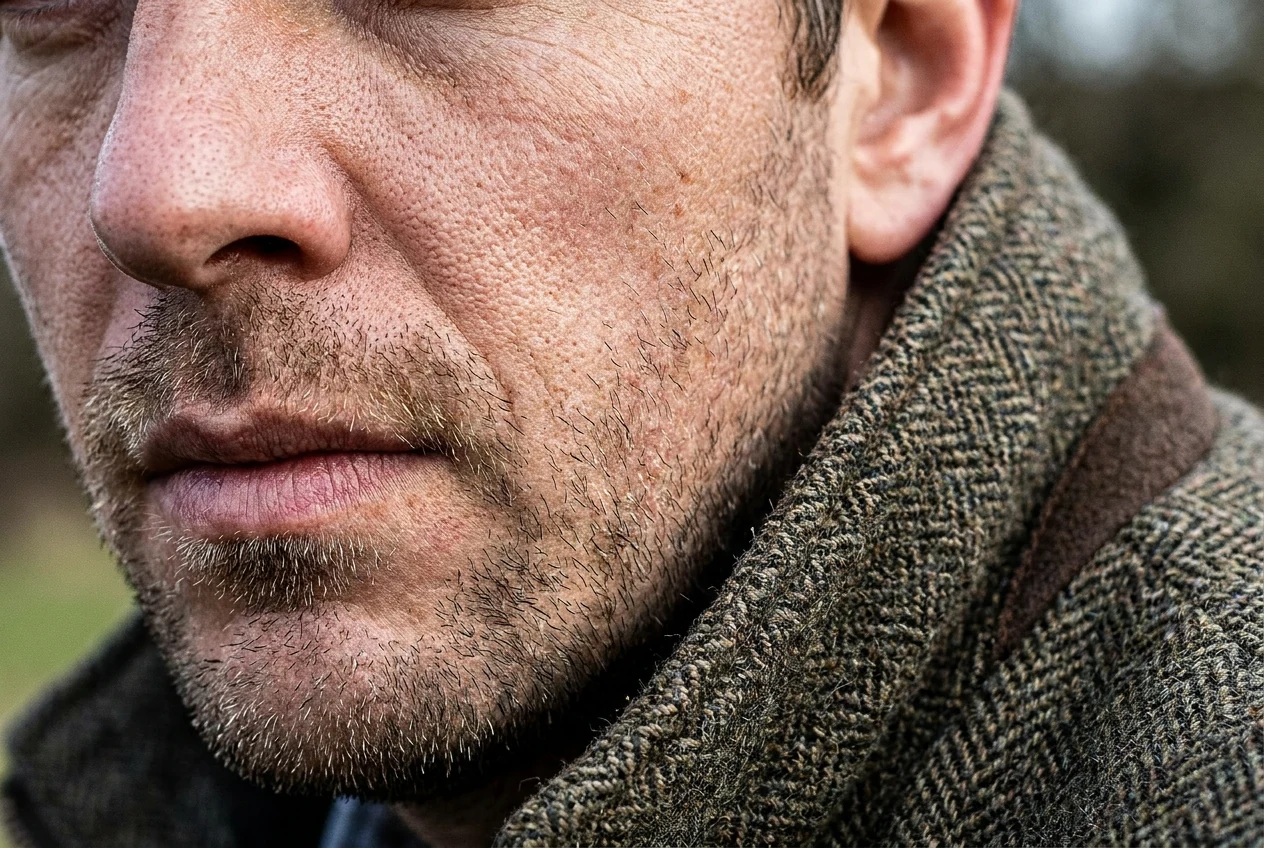 Portrait example showing clarity pushed too far with harsh texture and brittle detail