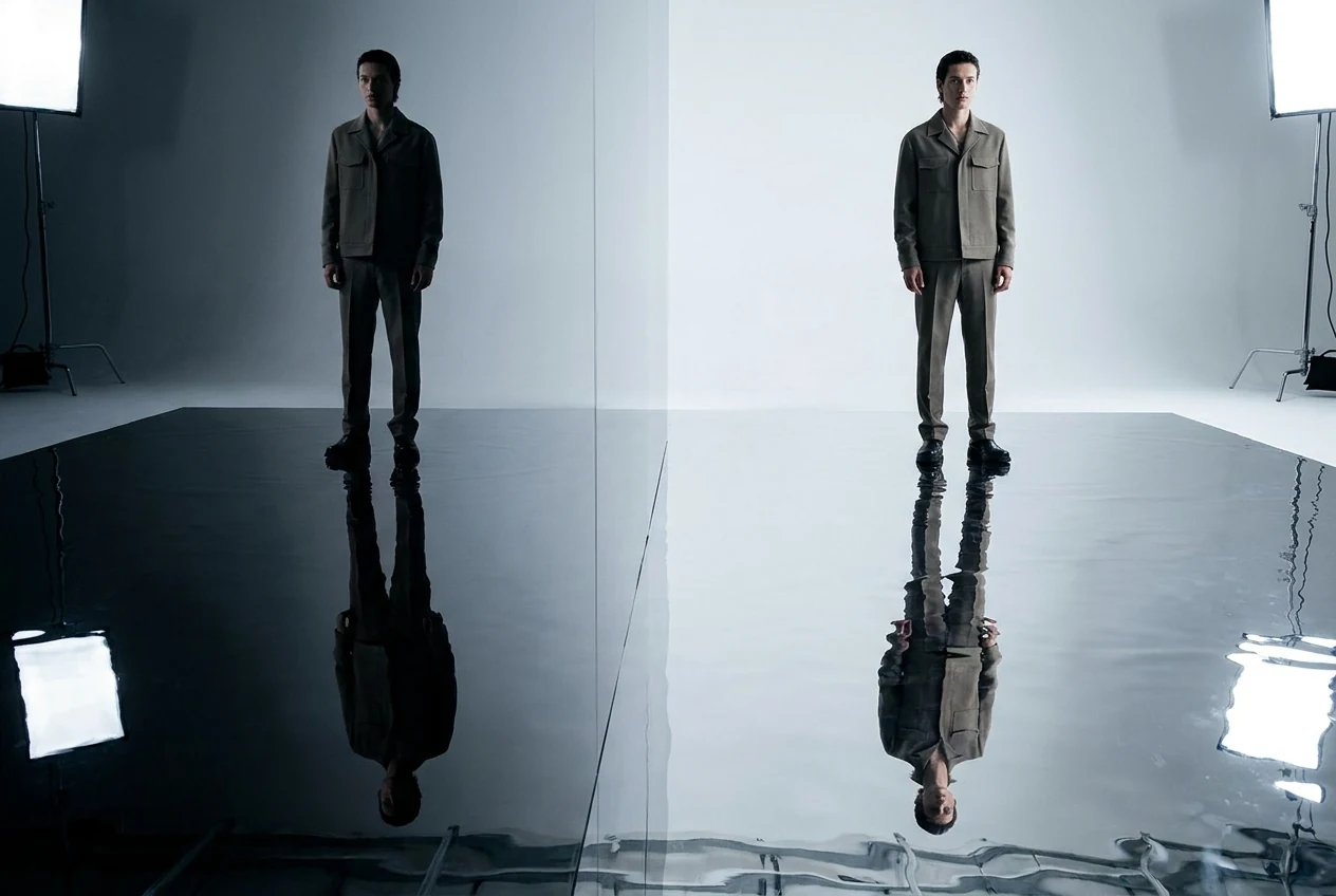 Portrait-style comparison suggesting when a floor reflection needs a small fix versus a full redo