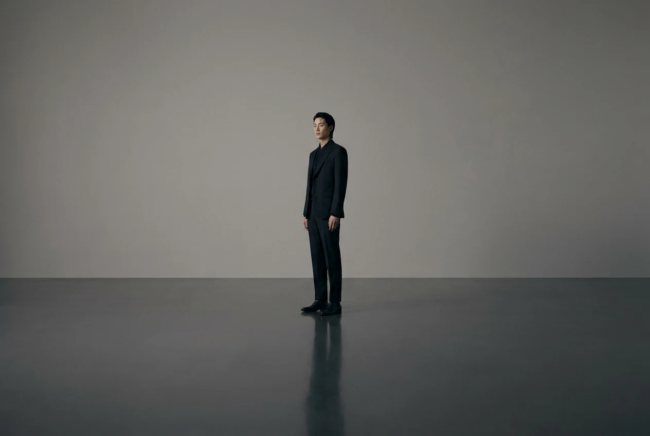 Minimal portrait or fashion image where a very subtle floor reflection looks more premium than a strong one