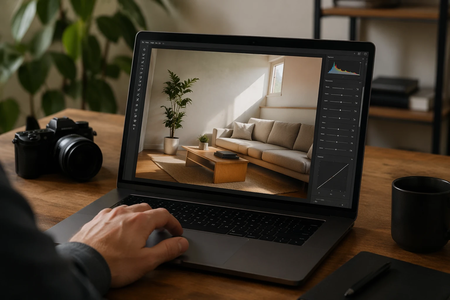 Editing view of a perspective-aware photo being lightly cleaned up after the camera-position decision is already right