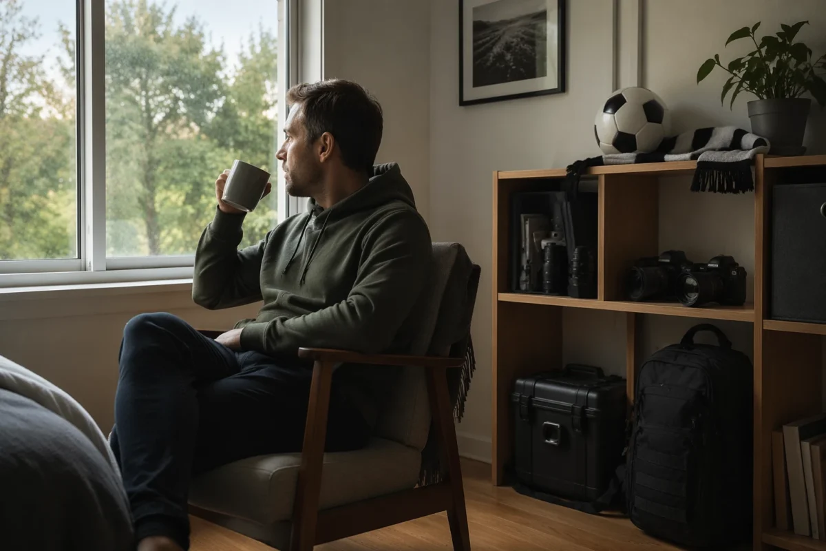Photographer enjoying a calm morning after protecting personal time the night before