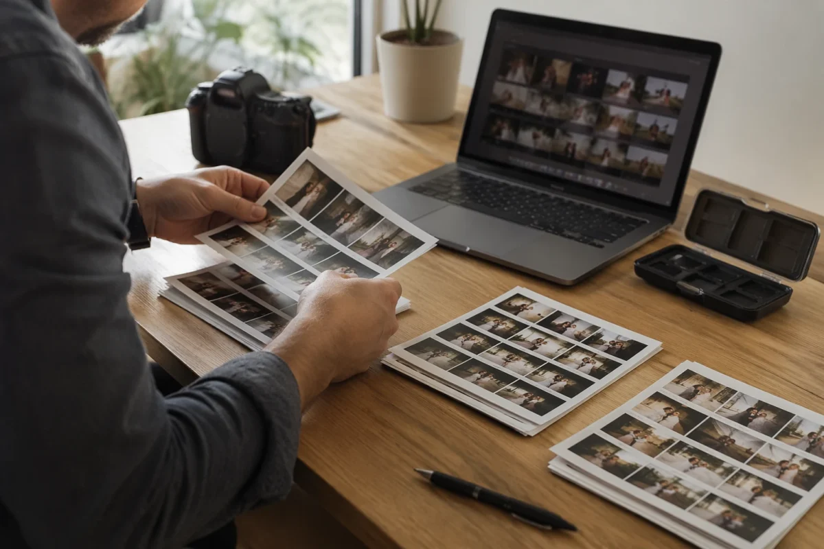 Photographer separating hero portraits from documentary images for tiered retouching