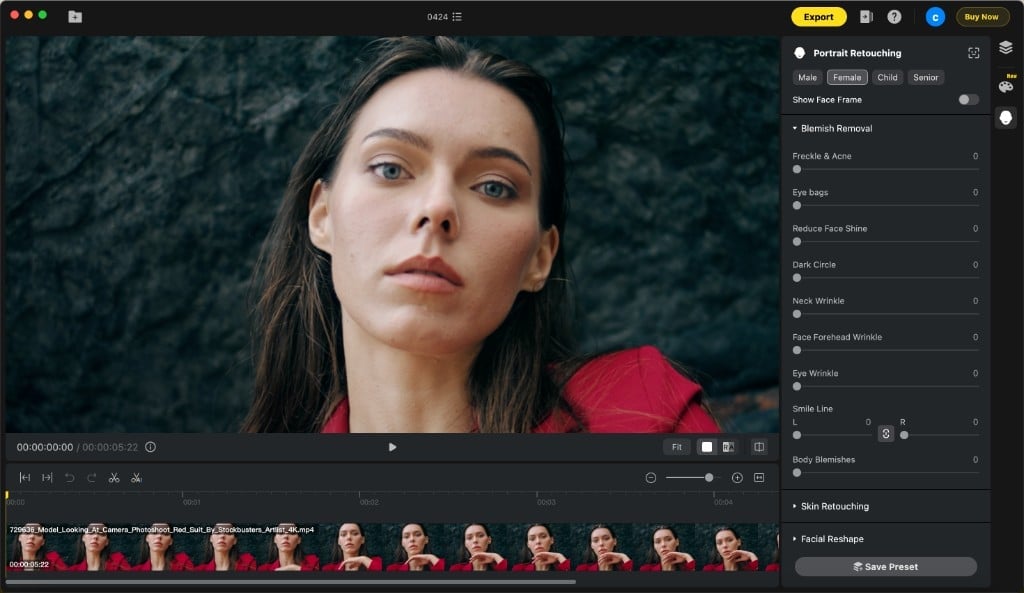Bereich Hautunreinheiten entfernen in Evoto Video öffnen