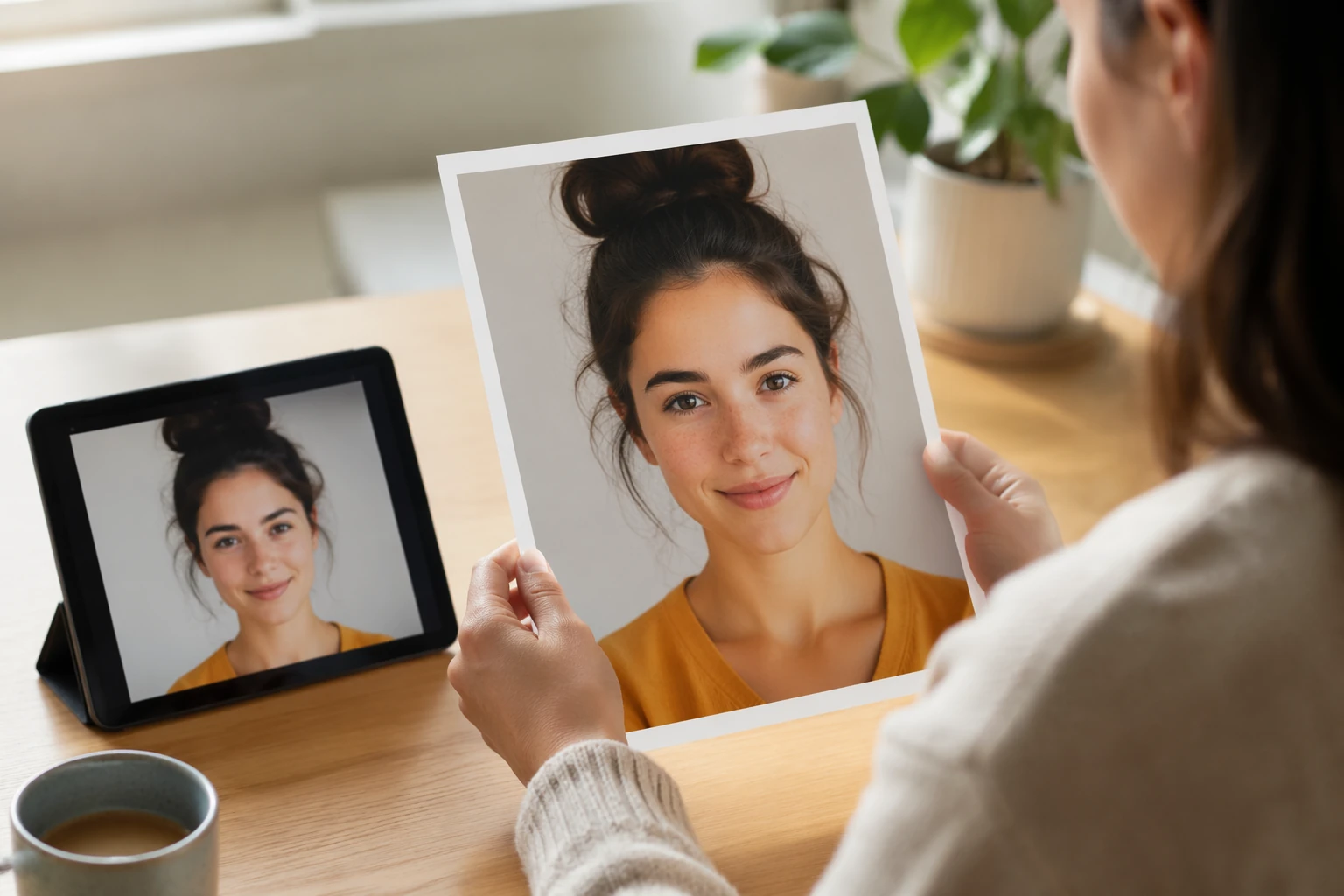 Concept image comparing screen use and print use as different output needs for the same photo