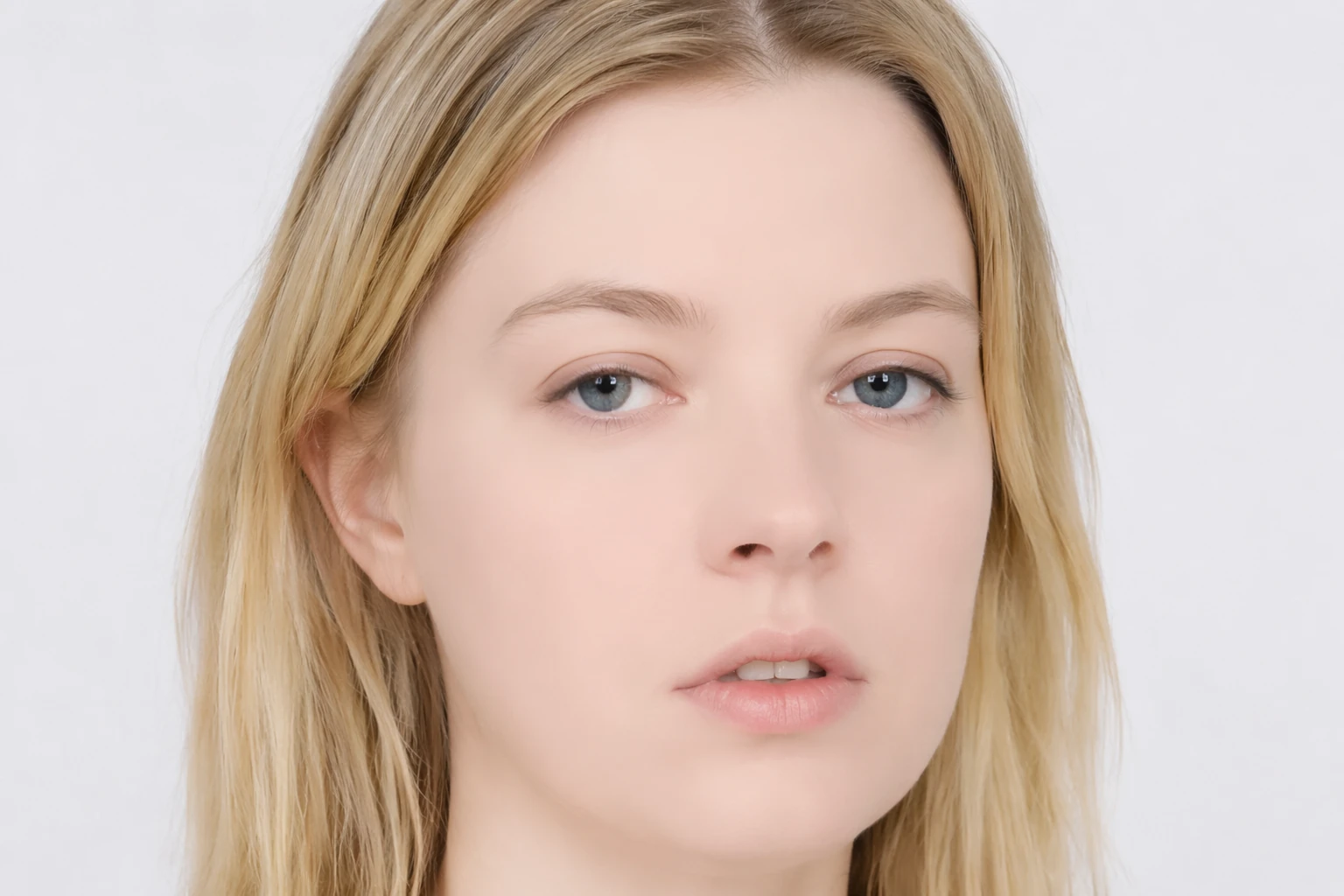 Overprocessed portrait showing over-smoothed skin and lost texture from excessive grain reduction