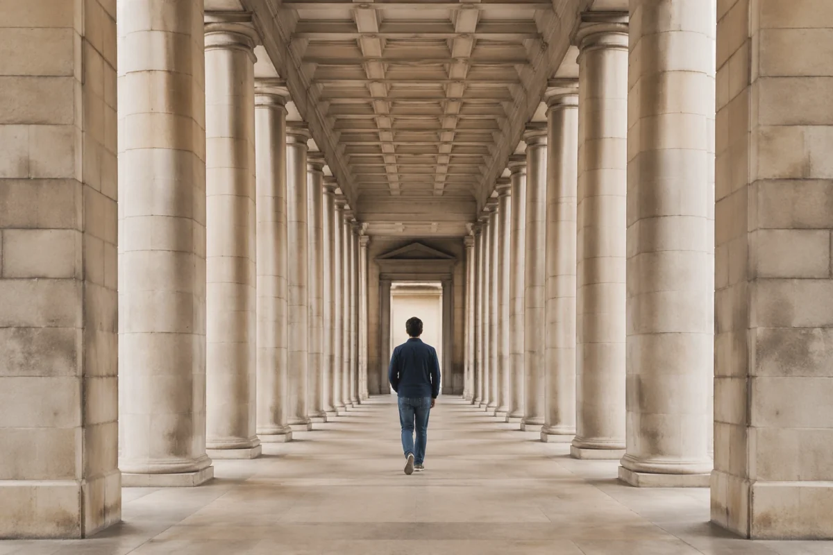 Centered architectural scene showing when symmetry is stronger than the rule of thirds