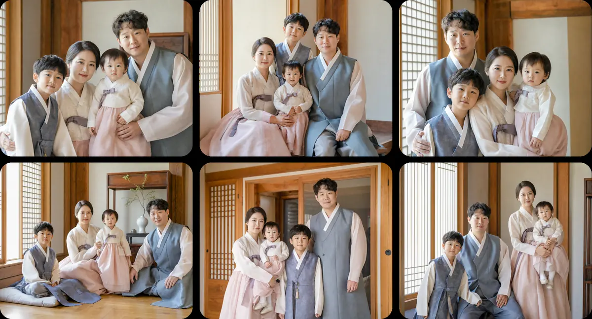 기준 컷을 바탕으로 대량 인물 사진 색감과 밝기를 맞춘 예시