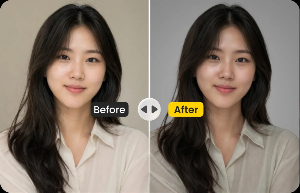 인물 사진 보정 전후를 비교한 얼굴 보정 예시