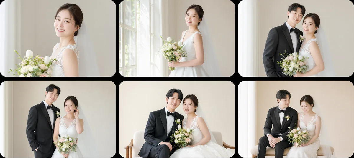따뜻한 톤으로 통일된 웨딩 스튜디오 사진 모음