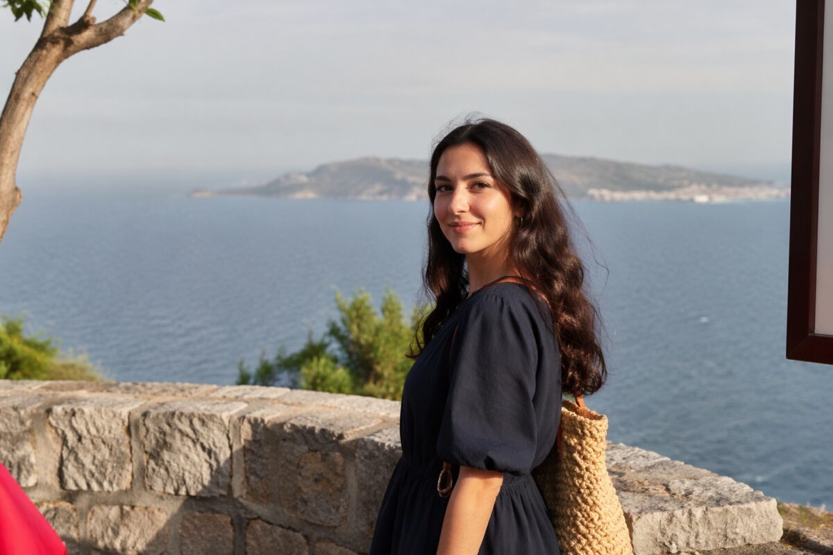 Travel portrait with distracting edge clutter near the frame border