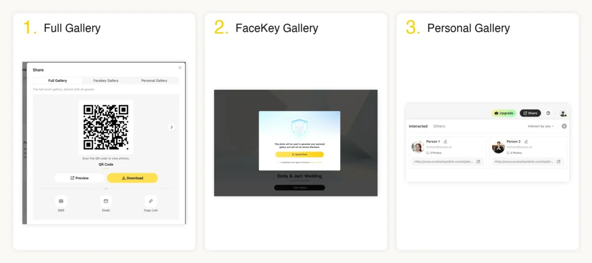 Evoto Instant V1.7.0-Three-Gallery Architecture: Full, FaceKey, Personal