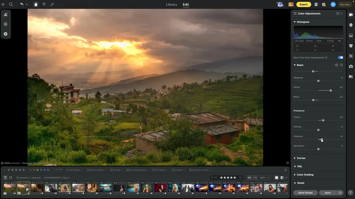 Finishing the Nepal landscape with clarity and vibrance in Evoto's Presence panel