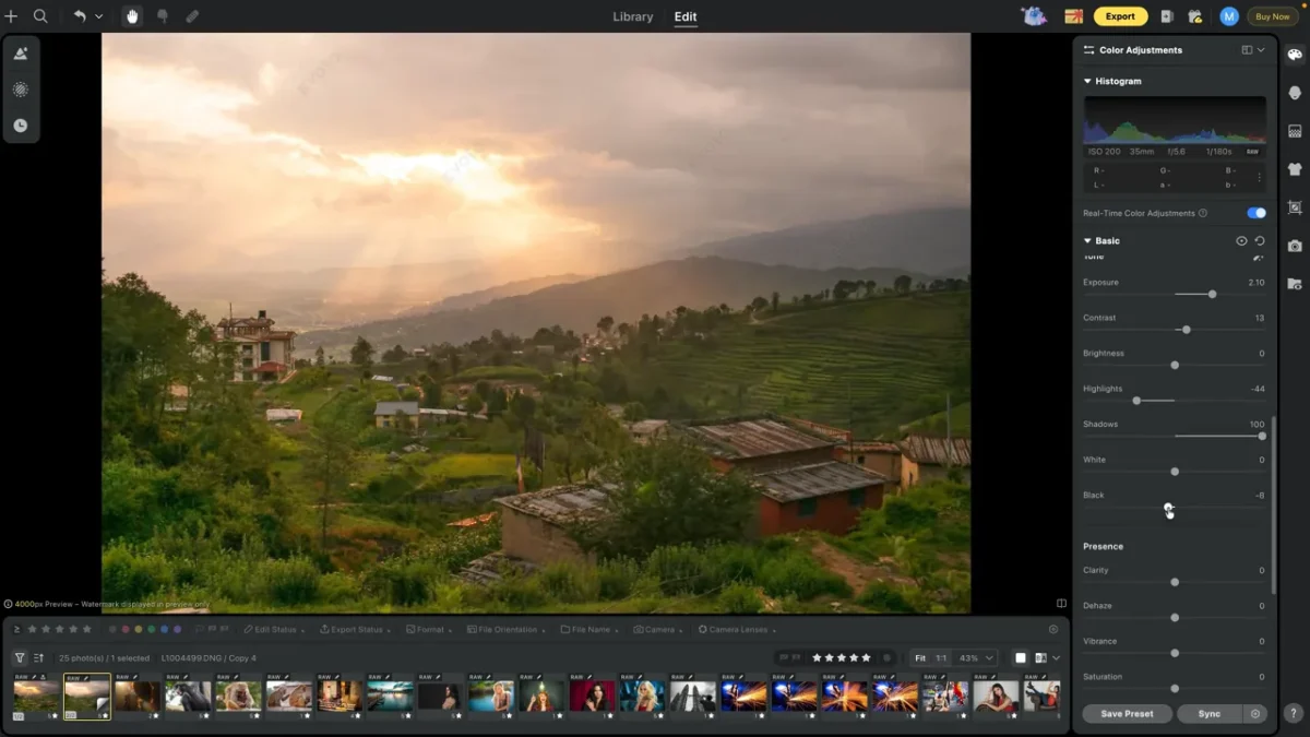 Big tonal moves on the Nepal landscape with highlights, shadows and blacks in Evoto