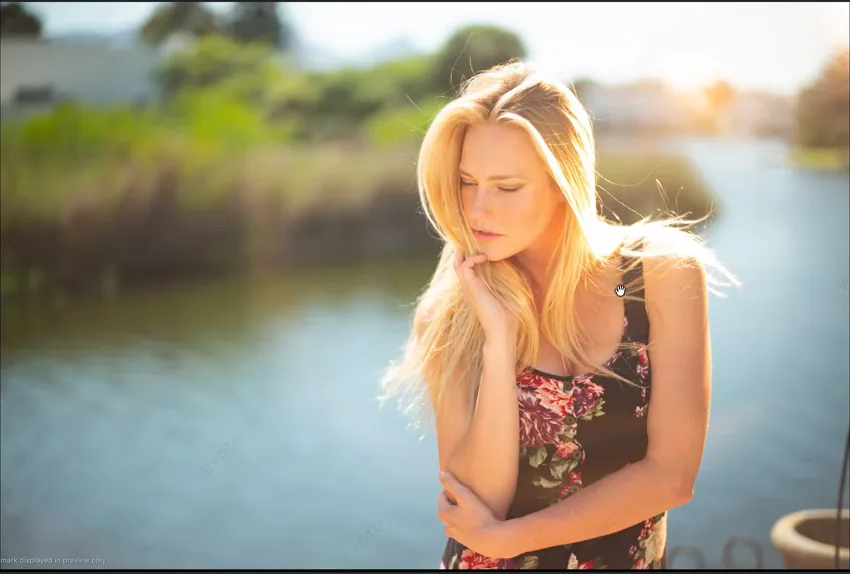 Overexposed golden-hour portrait RAW straight from the camera in Evoto