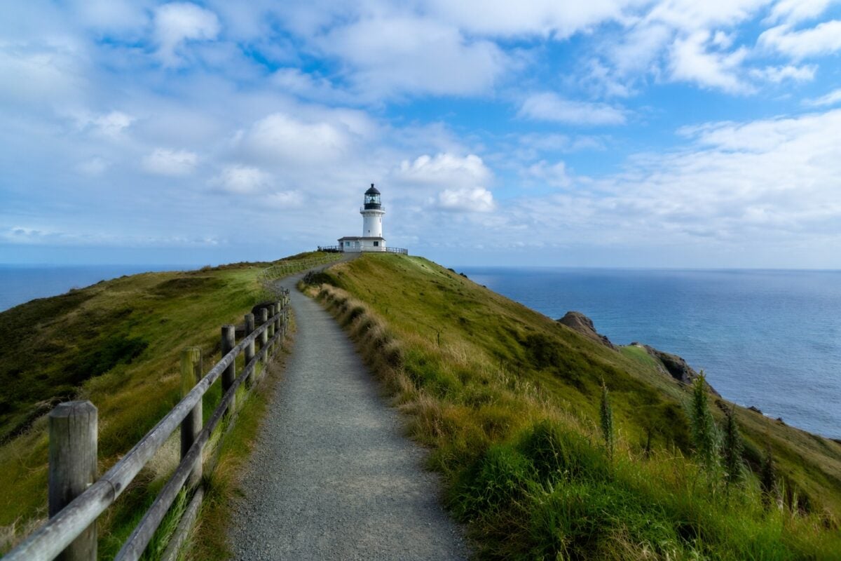Foreground path leading the viewer's eye toward a small subject in the distance