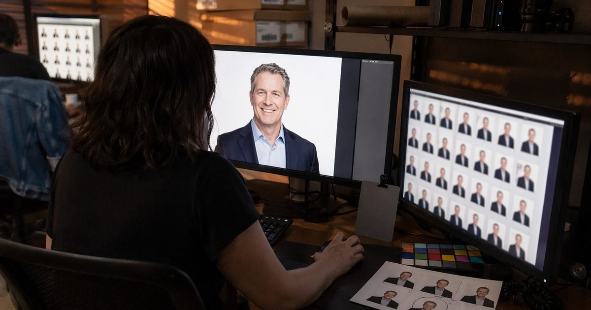 batch portrait editing workflow QA halo spot check white background headshot