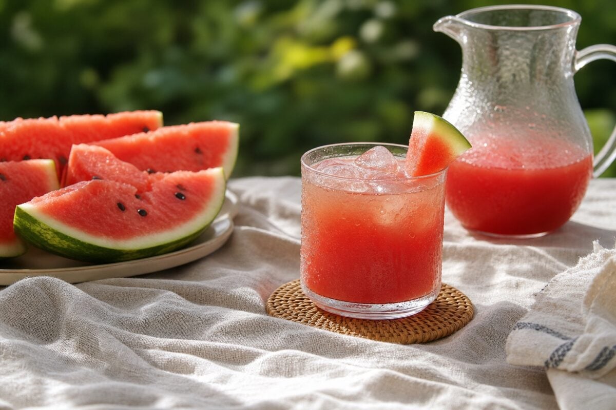 Summer still life with fruit and drink using controlled color and clean composition