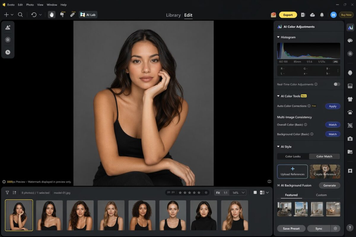 multi-image color consistency portrait batch