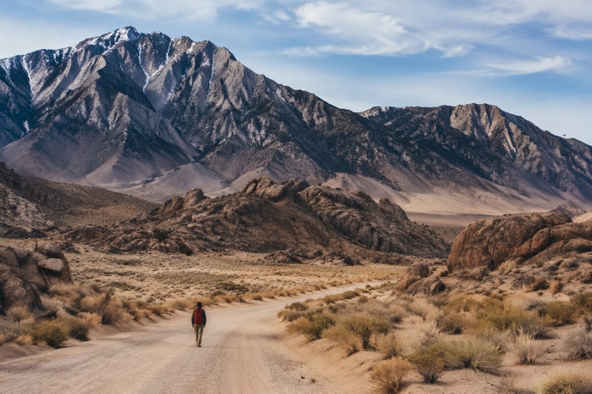 visual weight size and scale Small person in a wide landscape carrying visual weight through scale and placement