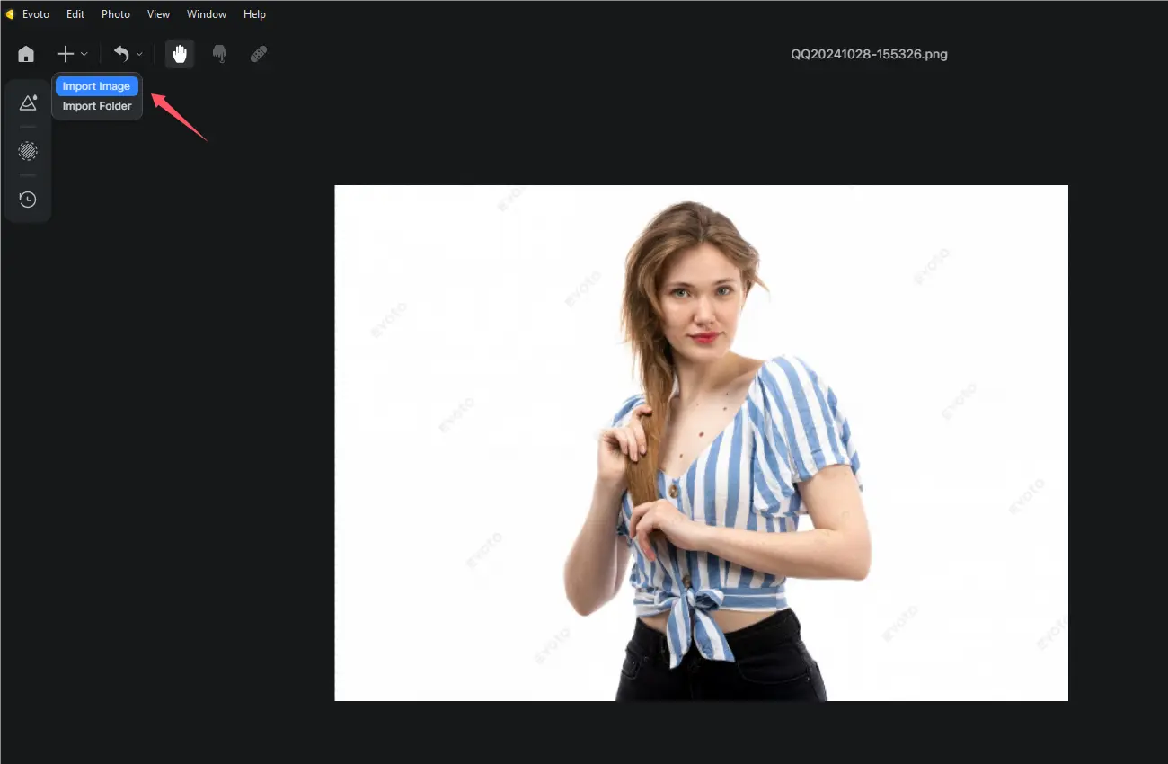 Import White Background Image to Evoto AI Importar imagem de fundo branco no Evoto AI