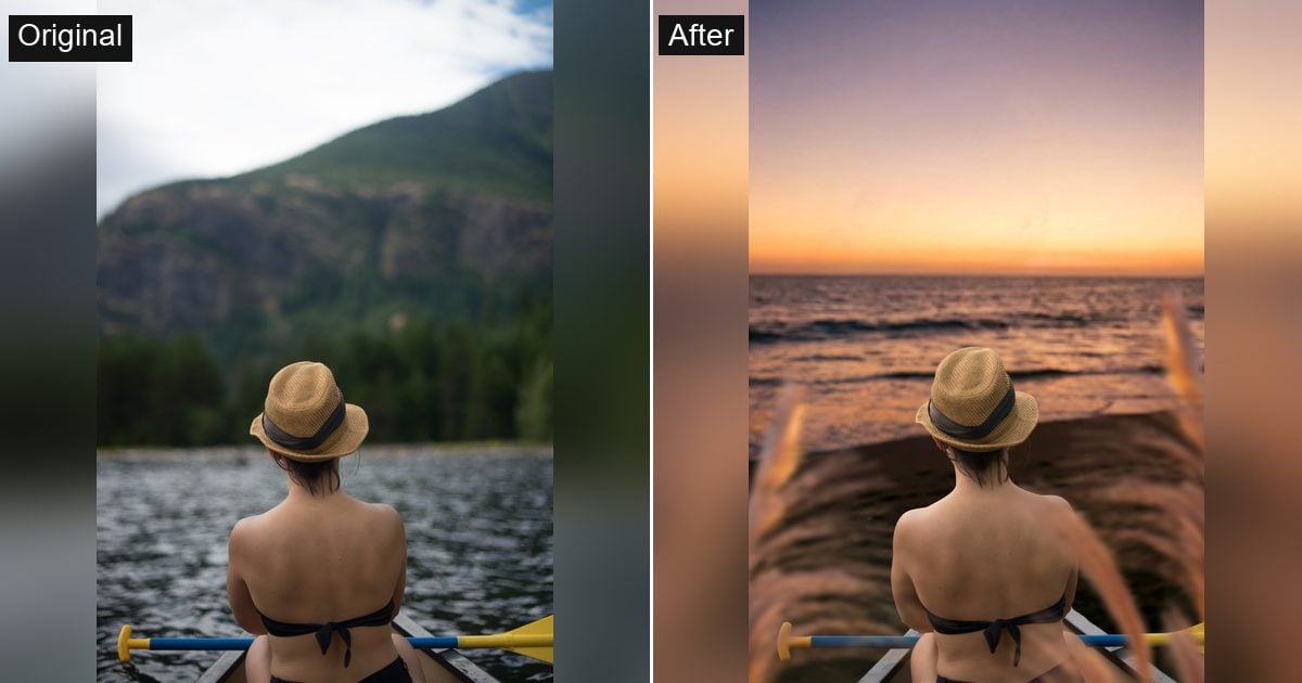 beach background portrait fusion before after