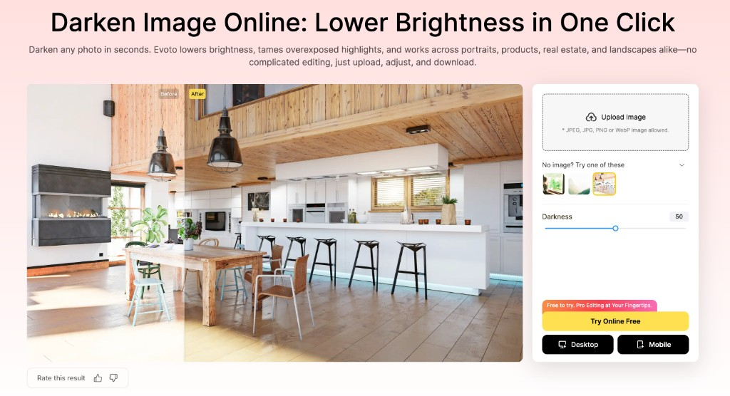 darken image online evoto 2