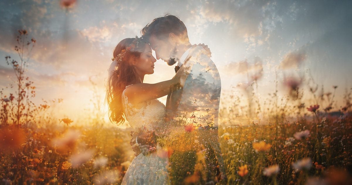 double exposure portrait wedding couple wildflower Soft Light blend double exposure portrait wedding couple wildflower Soft Light blend