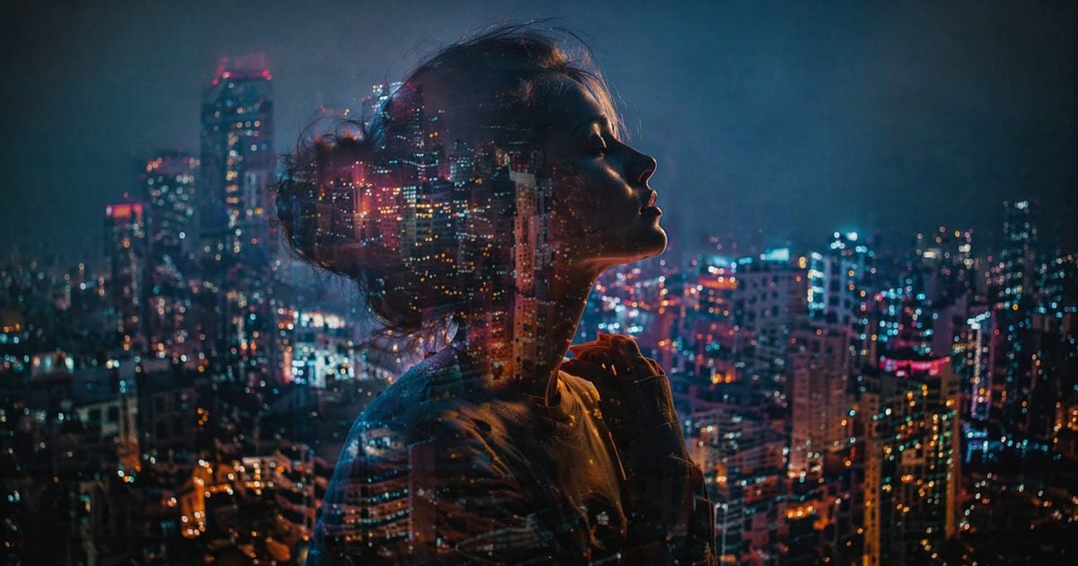 double exposure without photoshop finished neon city portrait silhouette double exposure without photoshop finished neon city portrait silhouette