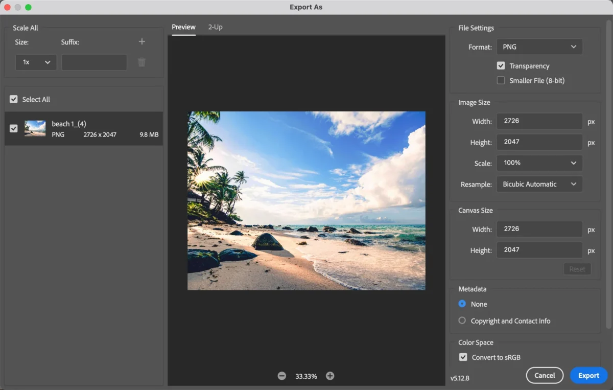 Exporter une photo assombrie depuis Photoshop