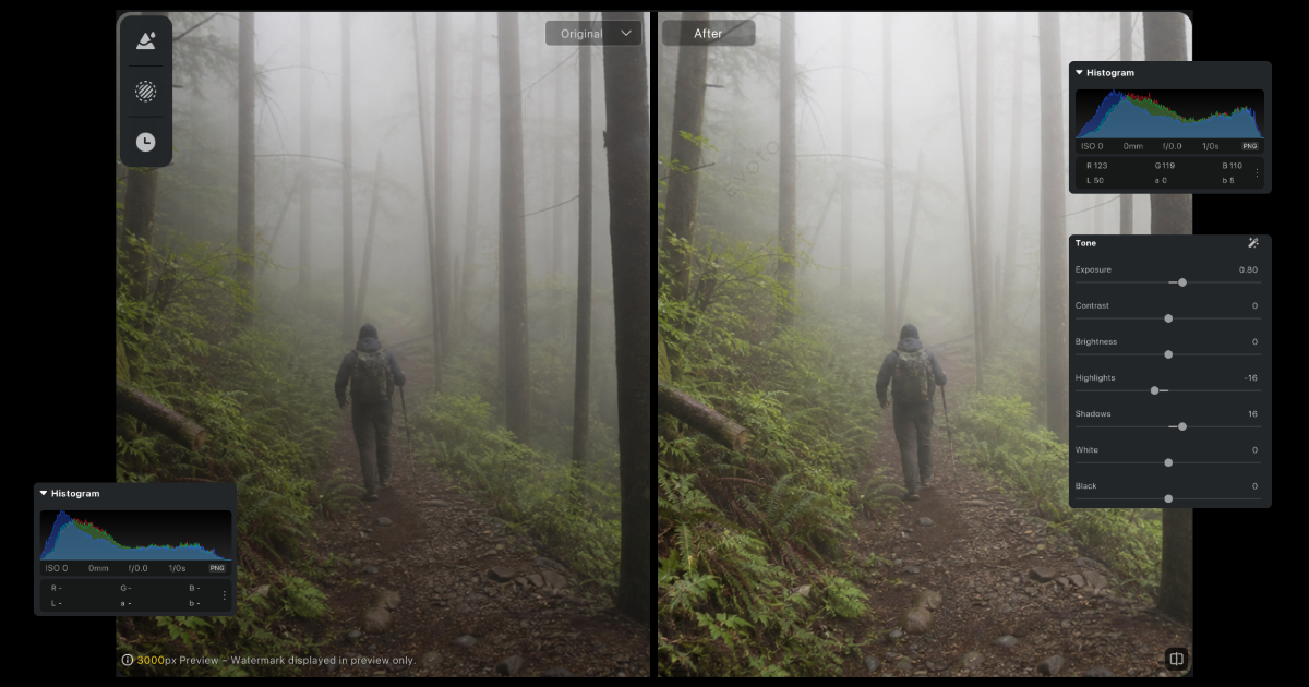 Read the histogram before touching sliders