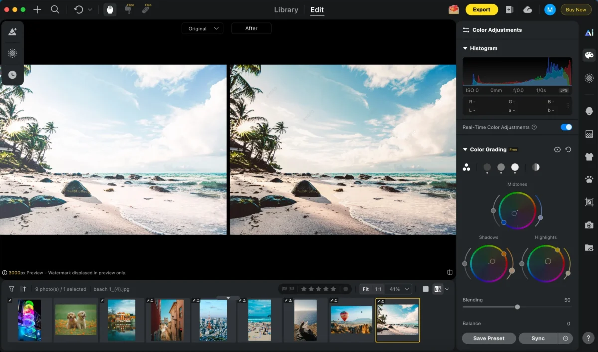 Affiner les couleurs d'une photo dans Evoto AI