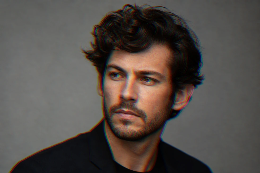 Portrait with a subtle full-image RGB split created in Evoto Glitch Effect