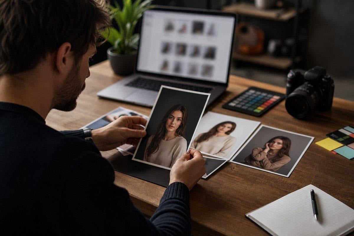 image 32 Photographer reviewing portrait images for background distractions and subject separation