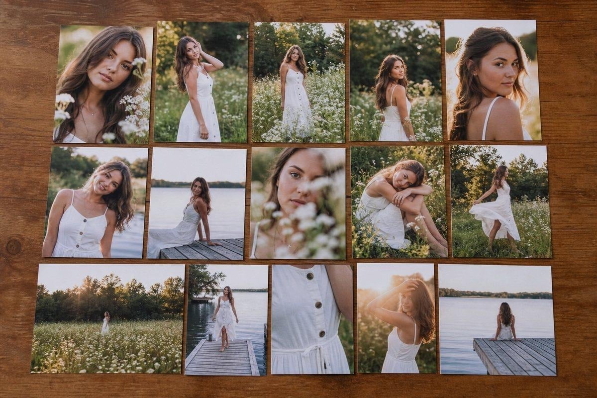 image 4 Summer portrait session sequence with close-up, half-body, full-body, movement, detail, and wide scene coverage