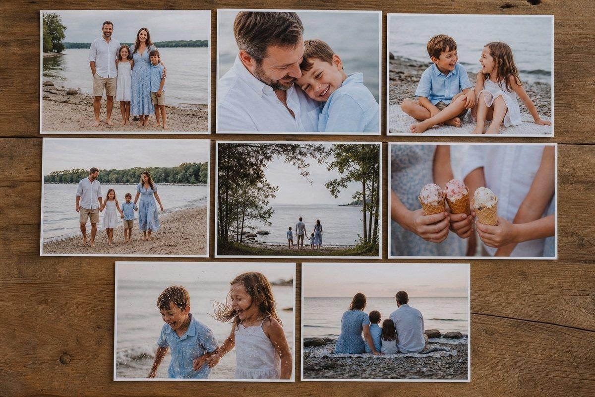 image 7 Summer family gallery layout showing clean portrait, movement, details, and quiet moments from one session